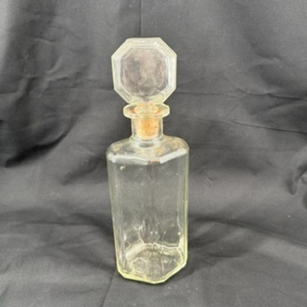 Vintage Clear Glass Hexagon Liquor Decanter with Octagon Stopper 11.5 Inch